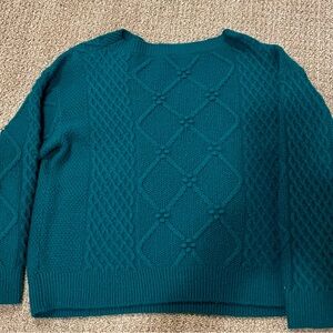 Ann Taylor Teal Textured Crew Neck Sweater